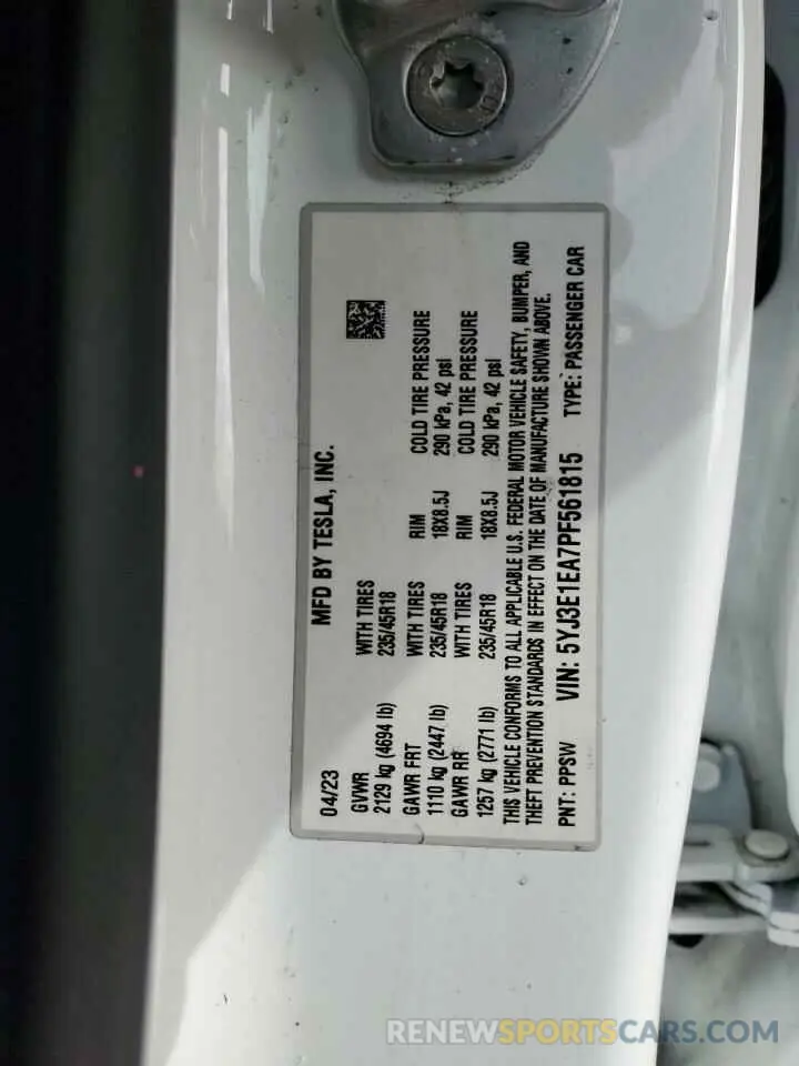 13 Фотография поврежденного автомобиля 5YJ3E1EA7PF561815 TESLA MODEL 3 2023