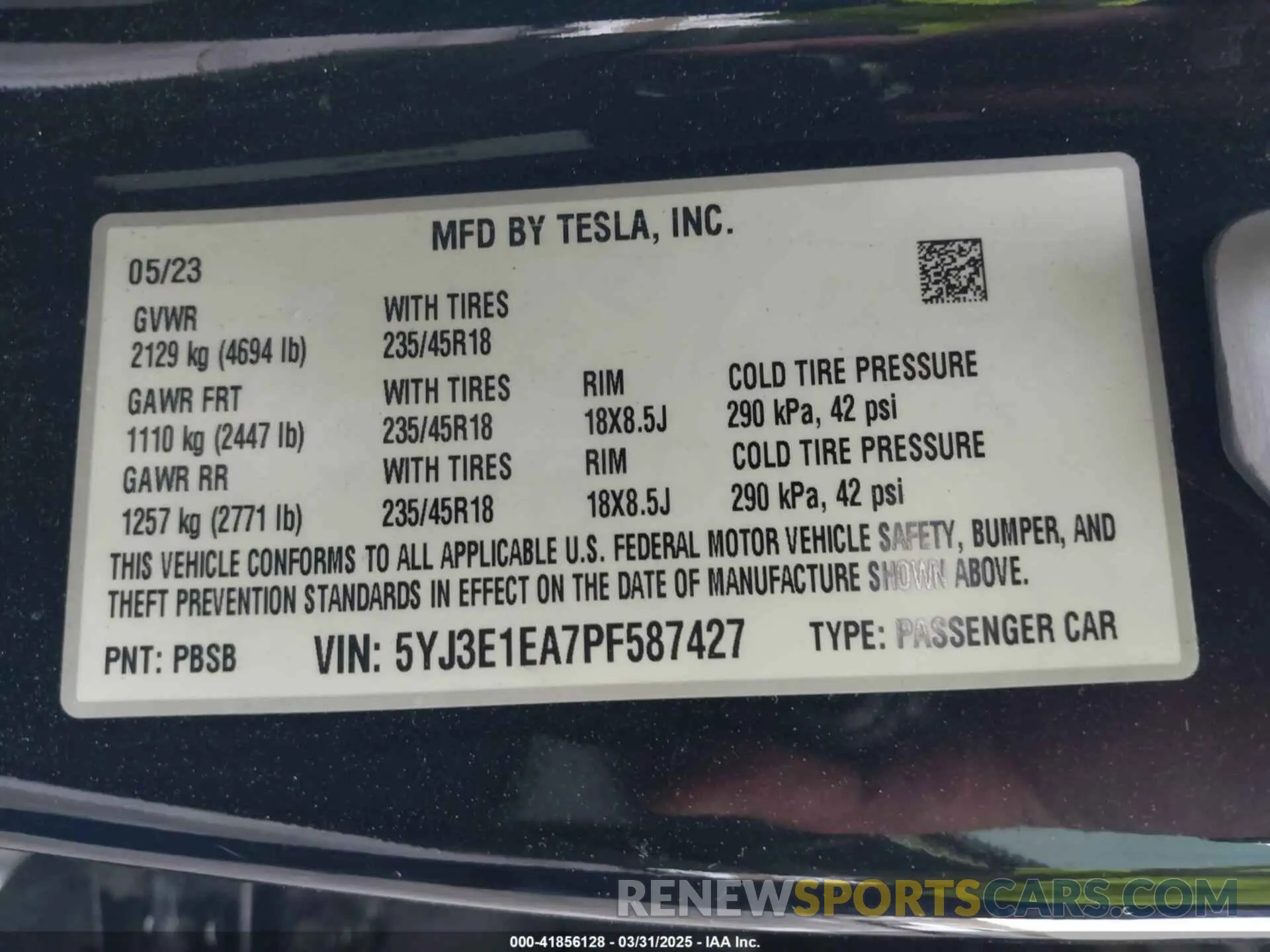 9 Фотография поврежденного автомобиля 5YJ3E1EA7PF587427 TESLA MODEL 3 2023