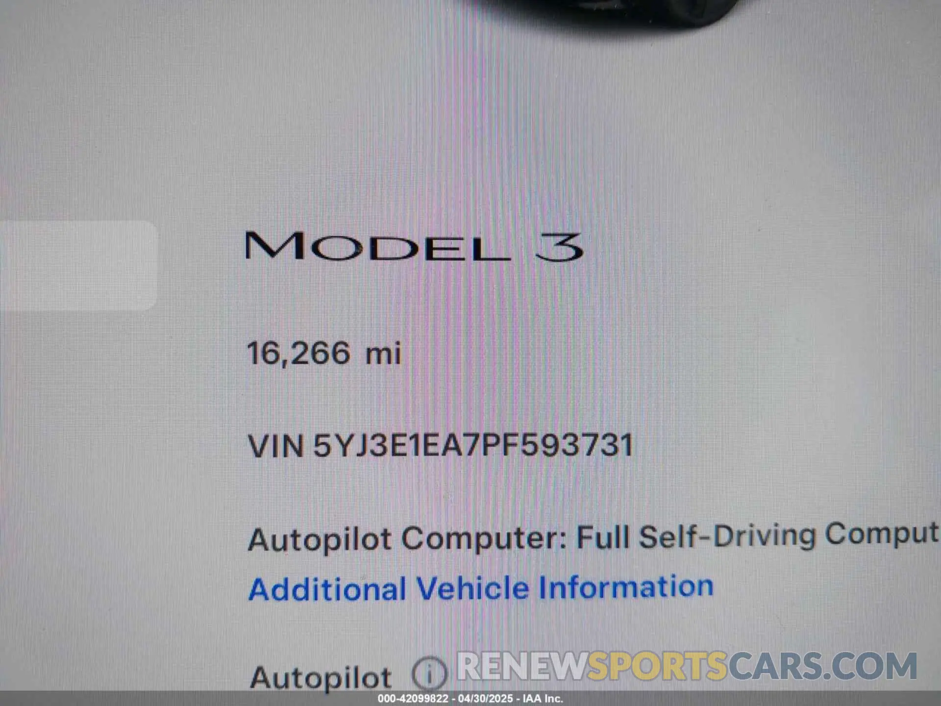 15 Photograph of a damaged car 5YJ3E1EA7PF593731 TESLA MODEL 3 2023