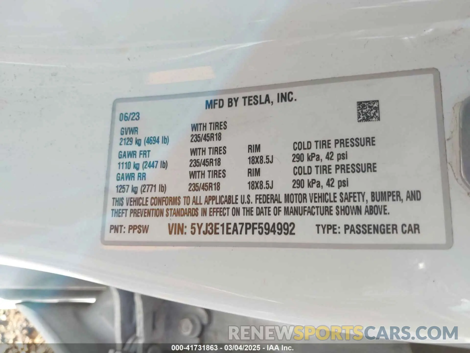 9 Фотография поврежденного автомобиля 5YJ3E1EA7PF594992 TESLA MODEL 3 2023