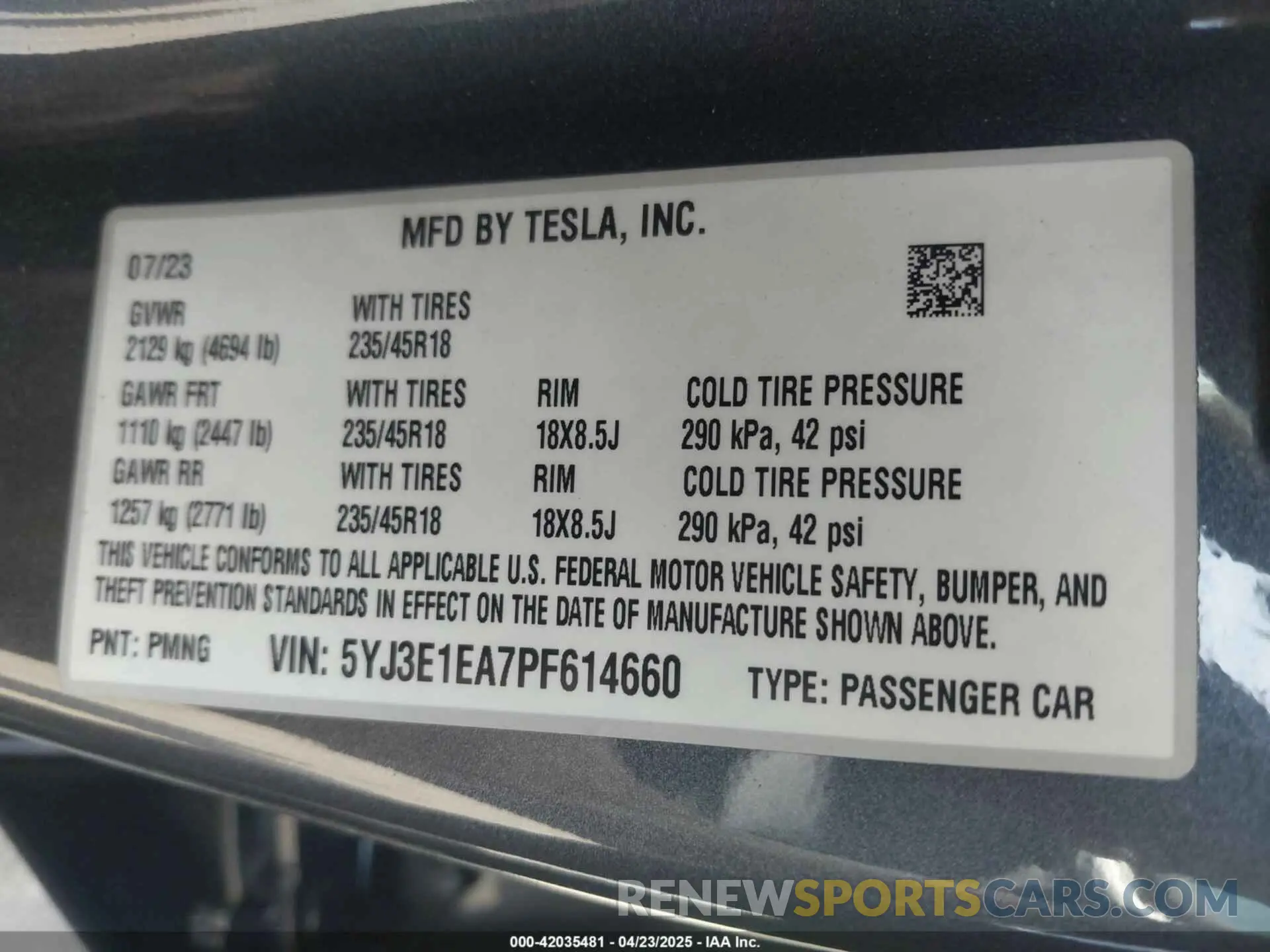9 Фотография поврежденного автомобиля 5YJ3E1EA7PF614660 TESLA MODEL 3 2023