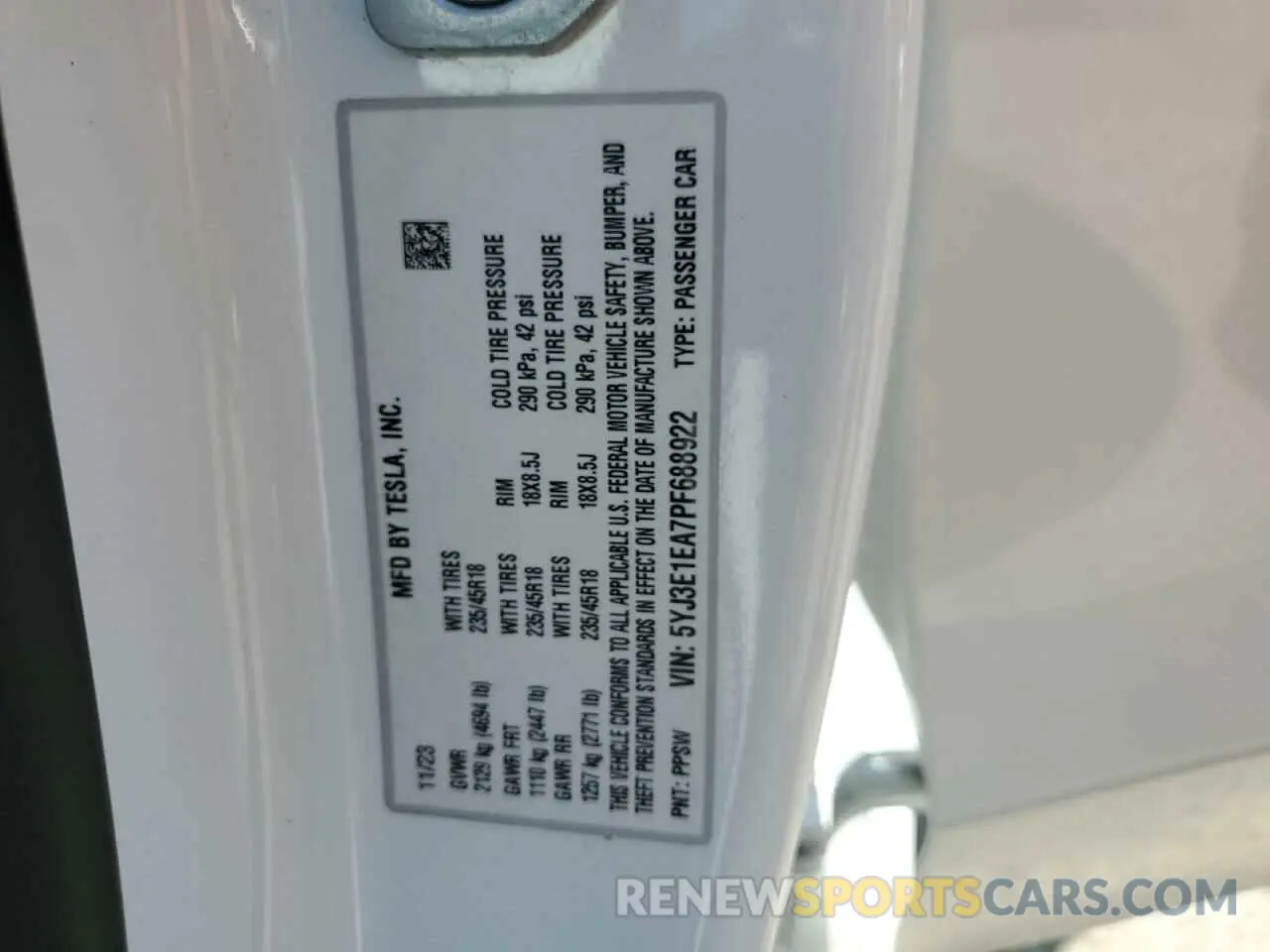 12 Photograph of a damaged car 5YJ3E1EA7PF688922 TESLA MODEL 3 2023