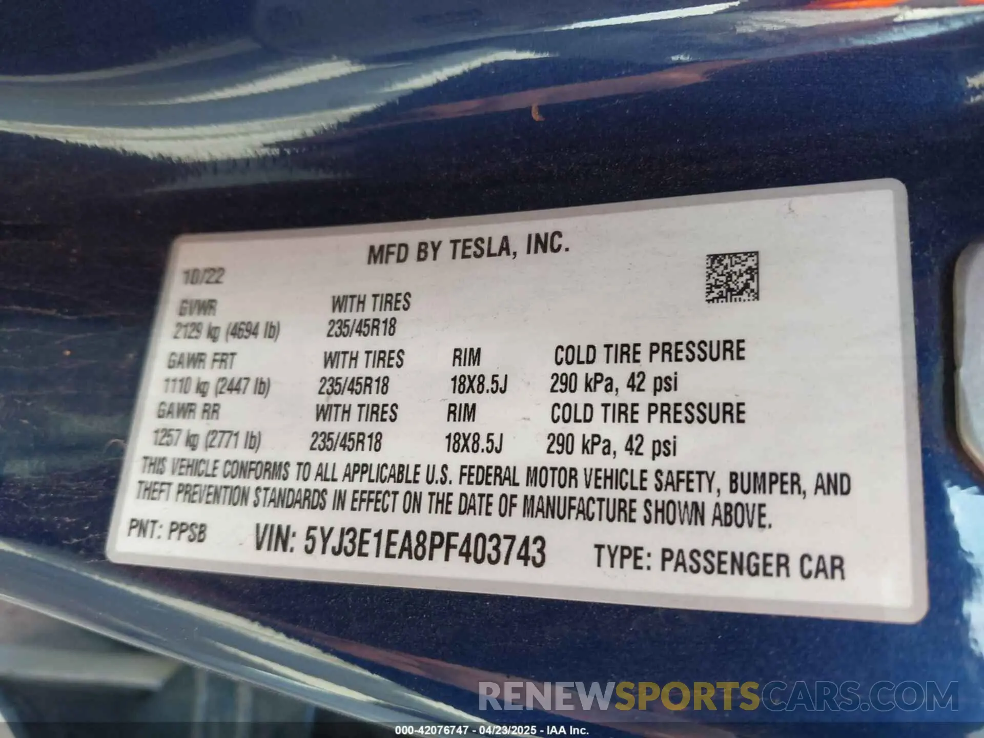 9 Фотография поврежденного автомобиля 5YJ3E1EA8PF403743 TESLA MODEL 3 2023