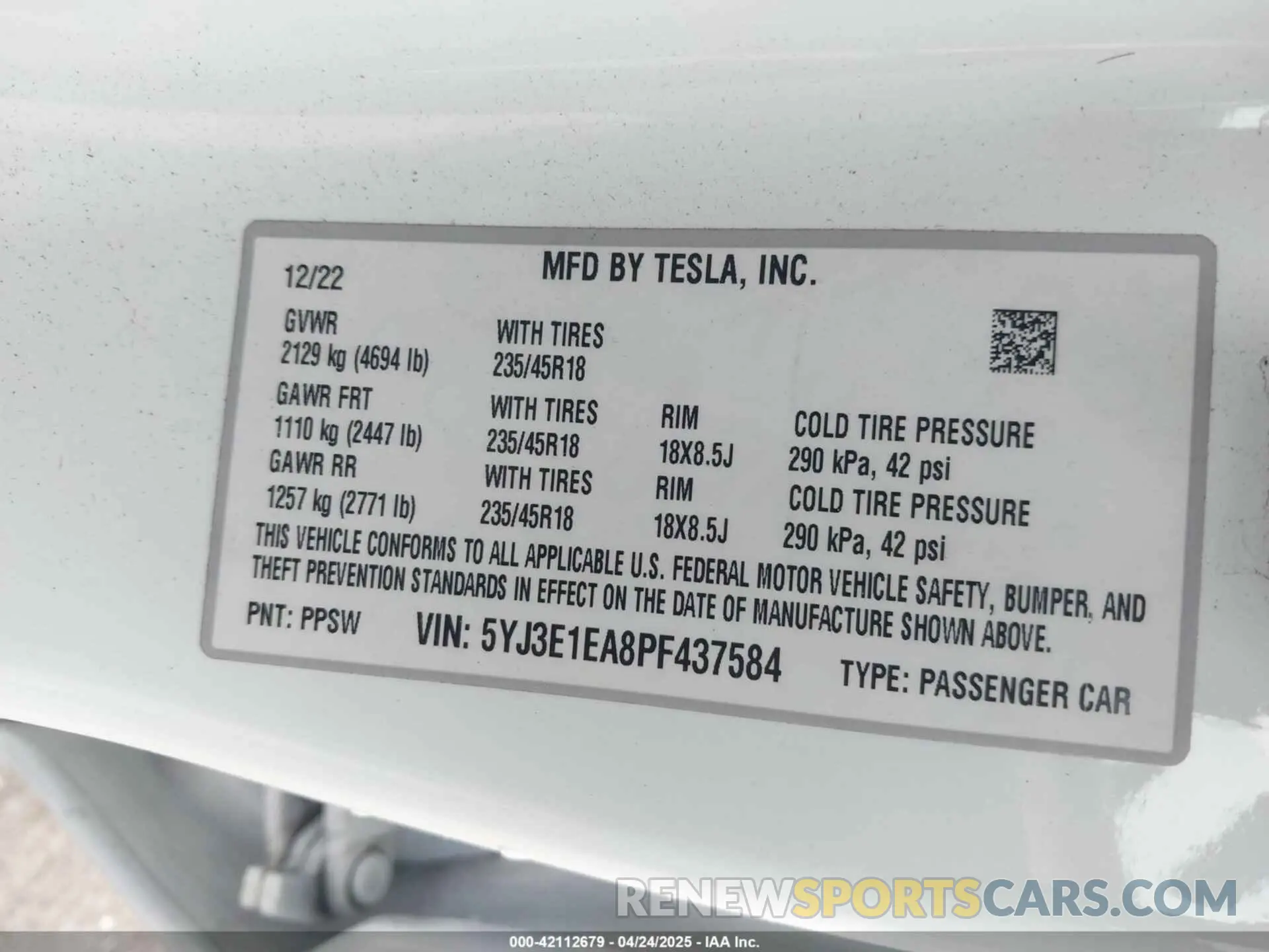 9 Фотография поврежденного автомобиля 5YJ3E1EA8PF437584 TESLA MODEL 3 2023