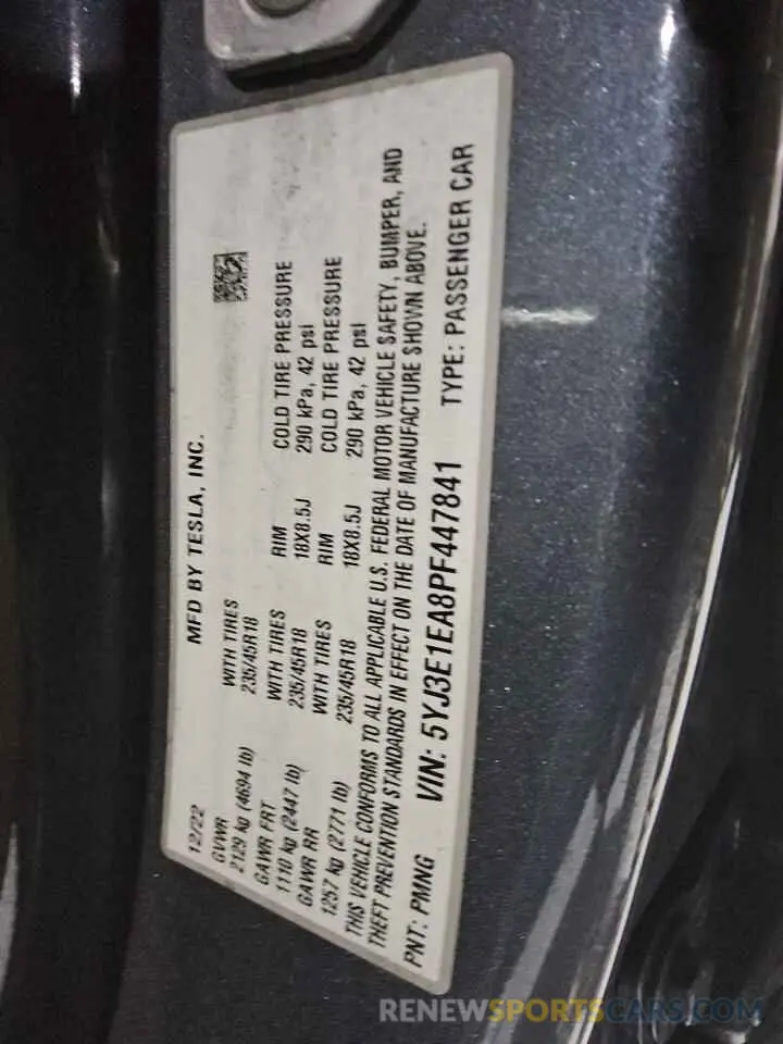 8 Photograph of a damaged car 5YJ3E1EA8PF447841 TESLA MODEL 3 2023