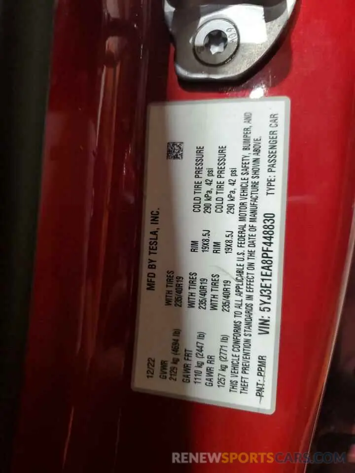 12 Фотография поврежденного автомобиля 5YJ3E1EA8PF448830 TESLA MODEL 3 2023