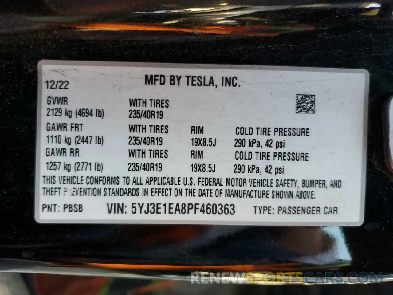 12 Фотография поврежденного автомобиля 5YJ3E1EA8PF460363 TESLA MODEL 3 2023