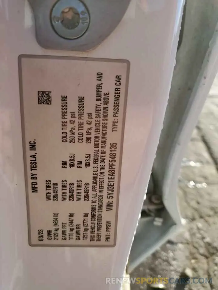 12 Фотография поврежденного автомобиля 5YJ3E1EA8PF548135 TESLA MODEL 3 2023