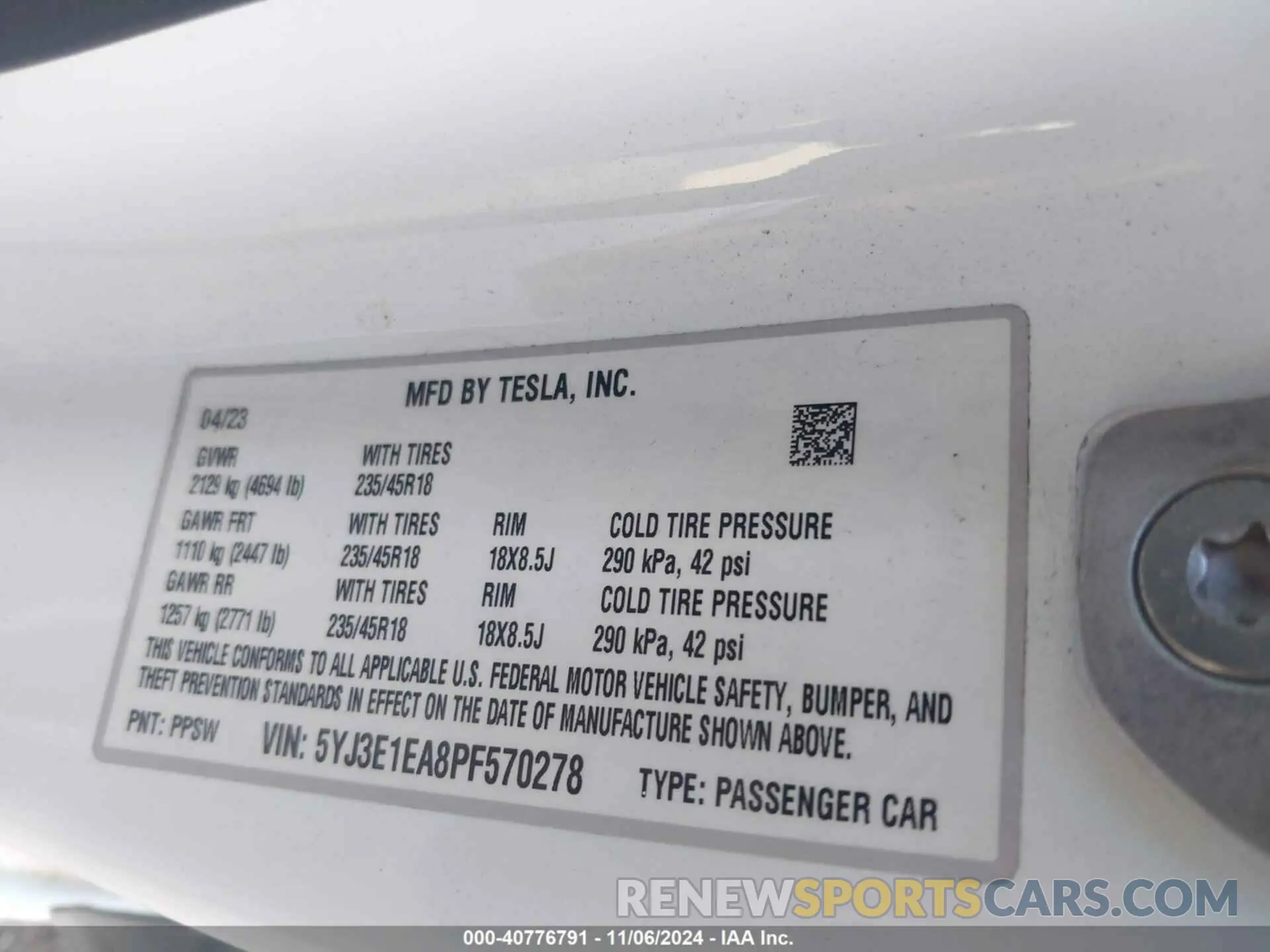 9 Фотография поврежденного автомобиля 5YJ3E1EA8PF570278 TESLA MODEL 3 2023