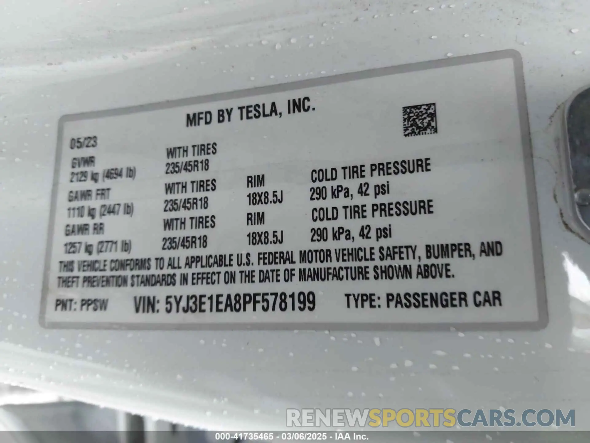 9 Фотография поврежденного автомобиля 5YJ3E1EA8PF578199 TESLA MODEL 3 2023