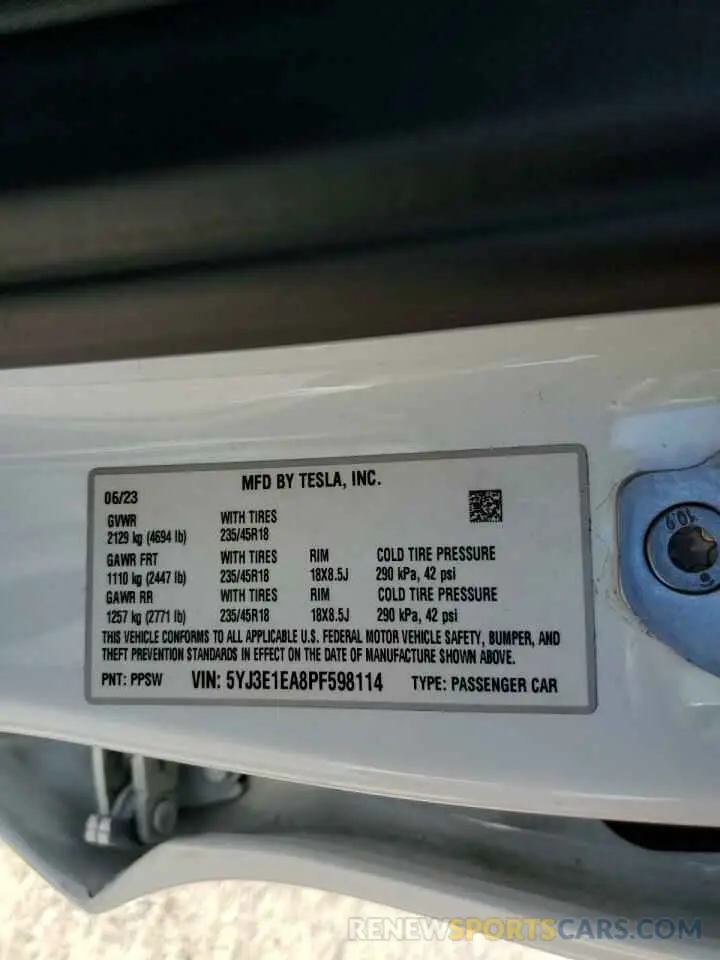 12 Фотография поврежденного автомобиля 5YJ3E1EA8PF598114 TESLA MODEL 3 2023