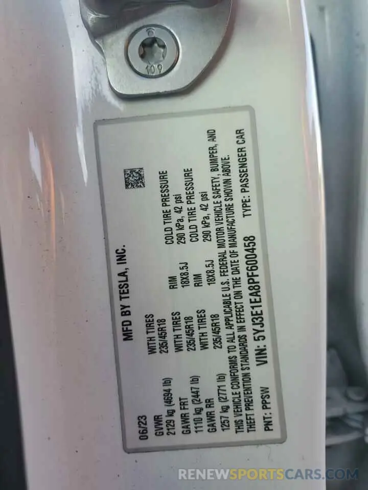 12 Photograph of a damaged car 5YJ3E1EA8PF600458 TESLA MODEL 3 2023