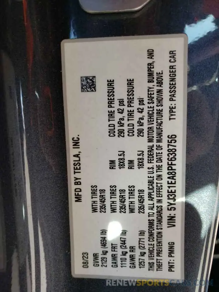 12 Photograph of a damaged car 5YJ3E1EA8PF638756 TESLA MODEL 3 2023