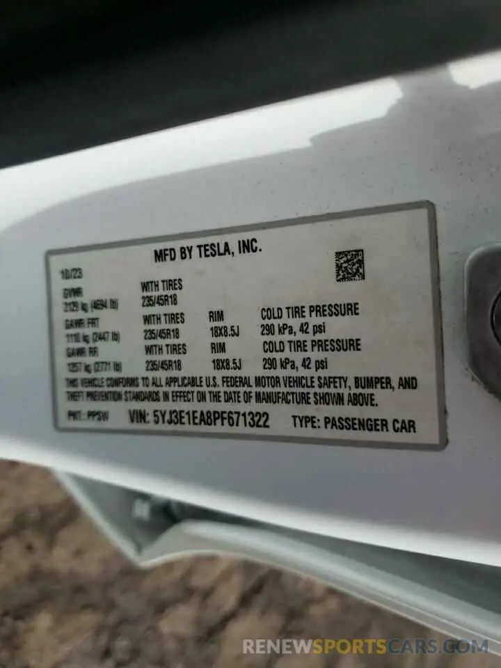 12 Photograph of a damaged car 5YJ3E1EA8PF671322 TESLA MODEL 3 2023