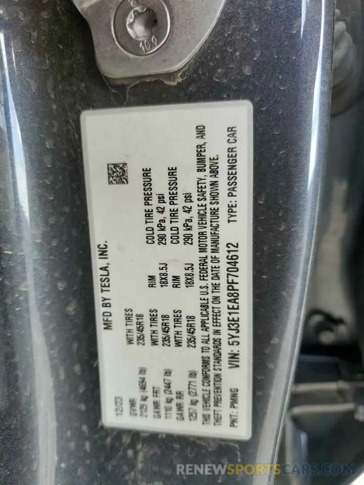 12 Фотография поврежденного автомобиля 5YJ3E1EA8PF704612 TESLA MODEL 3 2023
