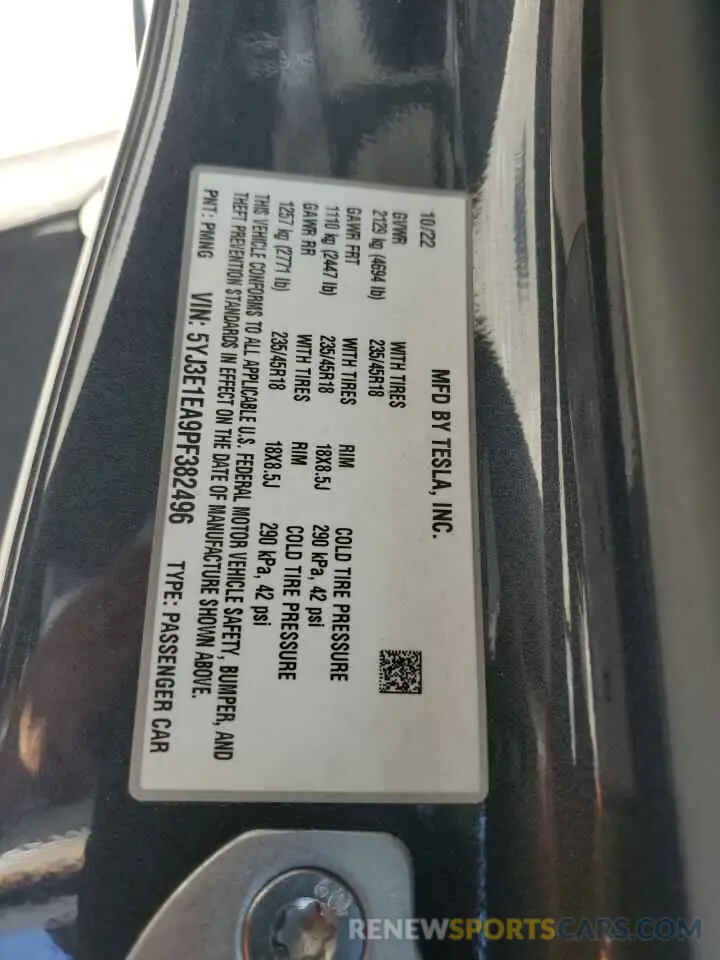 12 Фотография поврежденного автомобиля 5YJ3E1EA9PF382496 TESLA MODEL 3 2023