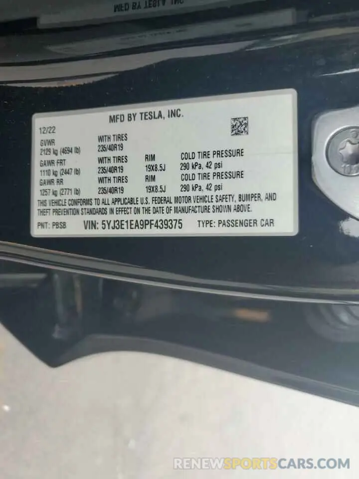 12 Photograph of a damaged car 5YJ3E1EA9PF439375 TESLA MODEL 3 2023
