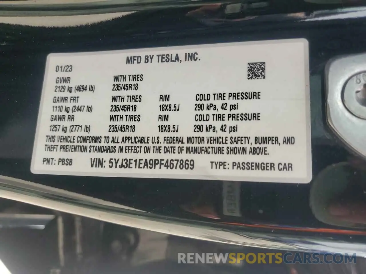 12 Фотография поврежденного автомобиля 5YJ3E1EA9PF467869 TESLA MODEL 3 2023