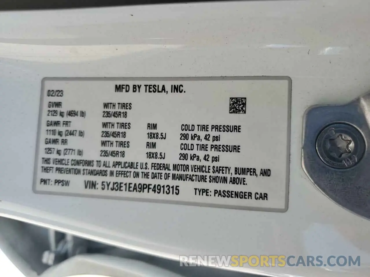 12 Photograph of a damaged car 5YJ3E1EA9PF491315 TESLA MODEL 3 2023