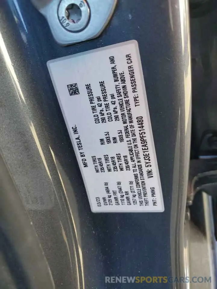 14 Photograph of a damaged car 5YJ3E1EA9PF514480 TESLA MODEL 3 2023