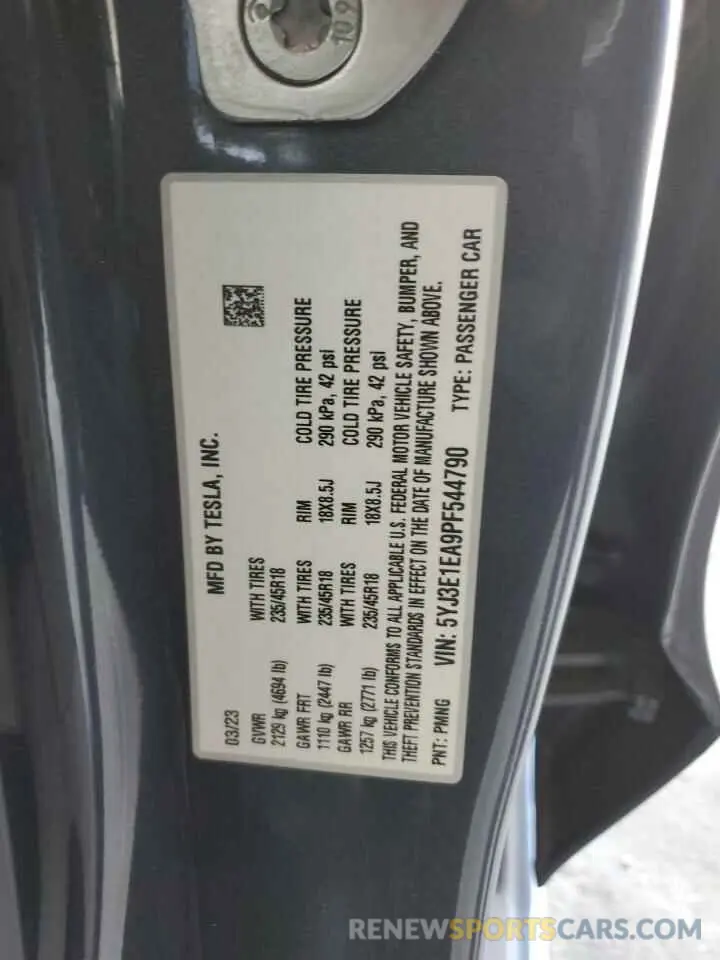 13 Фотография поврежденного автомобиля 5YJ3E1EA9PF544790 TESLA MODEL 3 2023