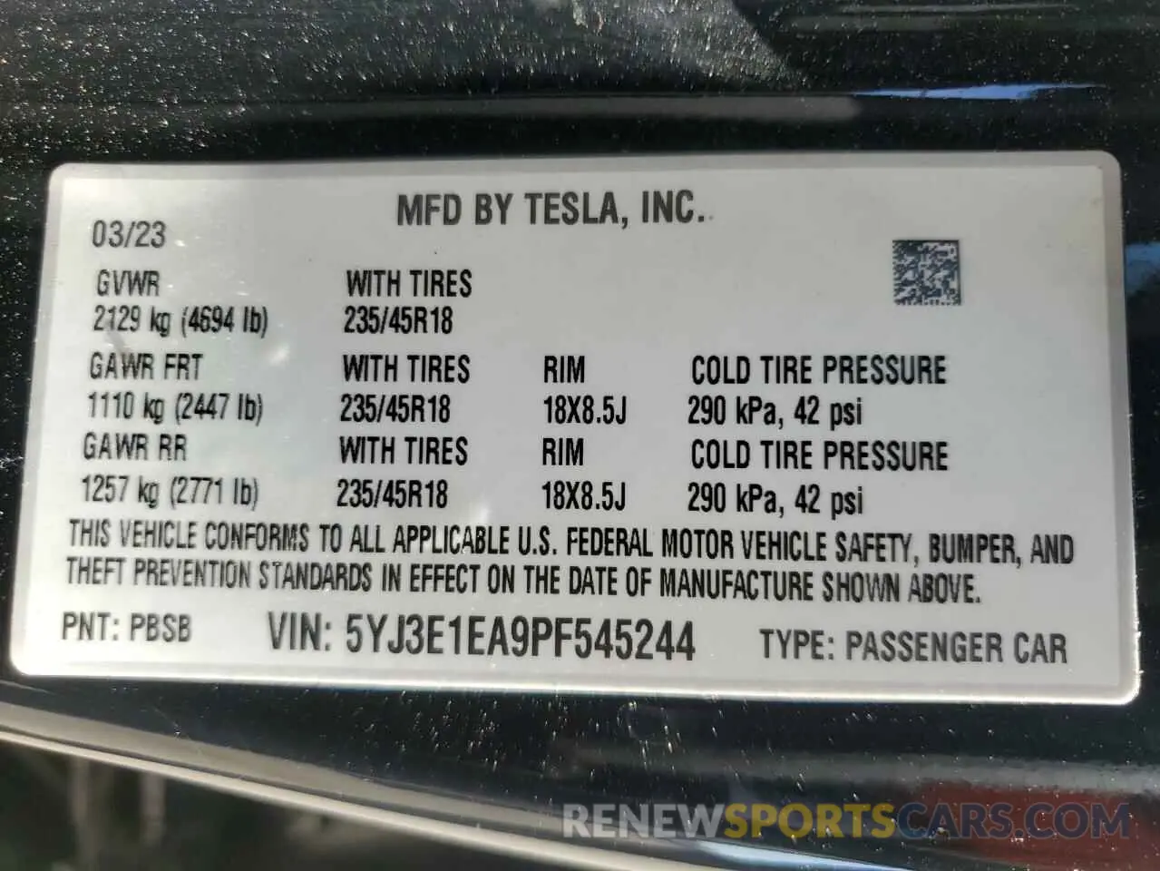 13 Photograph of a damaged car 5YJ3E1EA9PF545244 TESLA MODEL 3 2023
