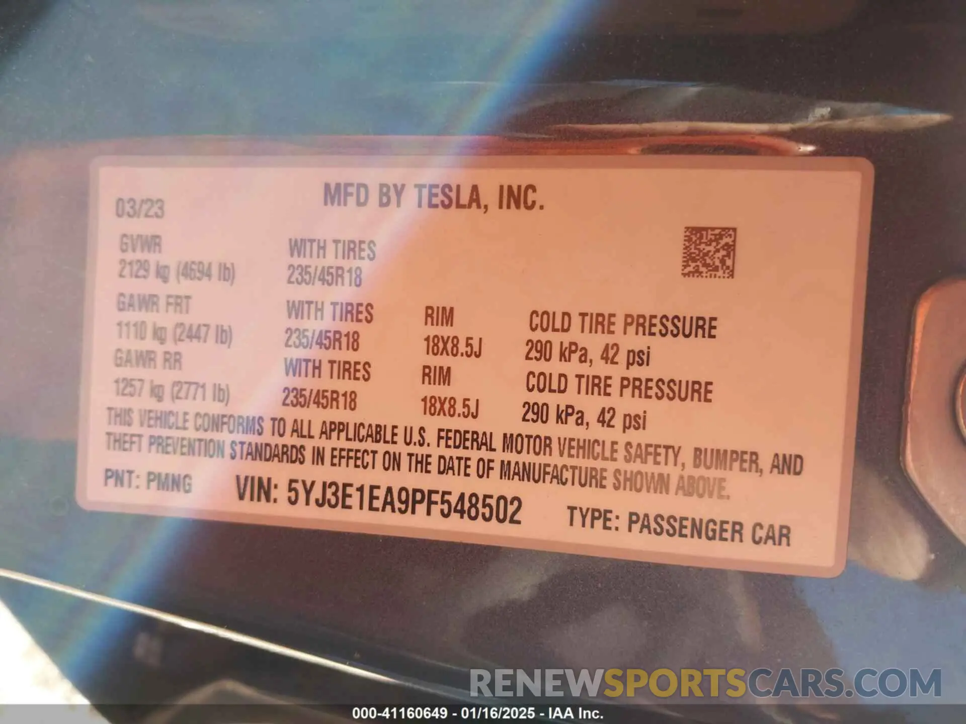 9 Фотография поврежденного автомобиля 5YJ3E1EA9PF548502 TESLA MODEL 3 2023