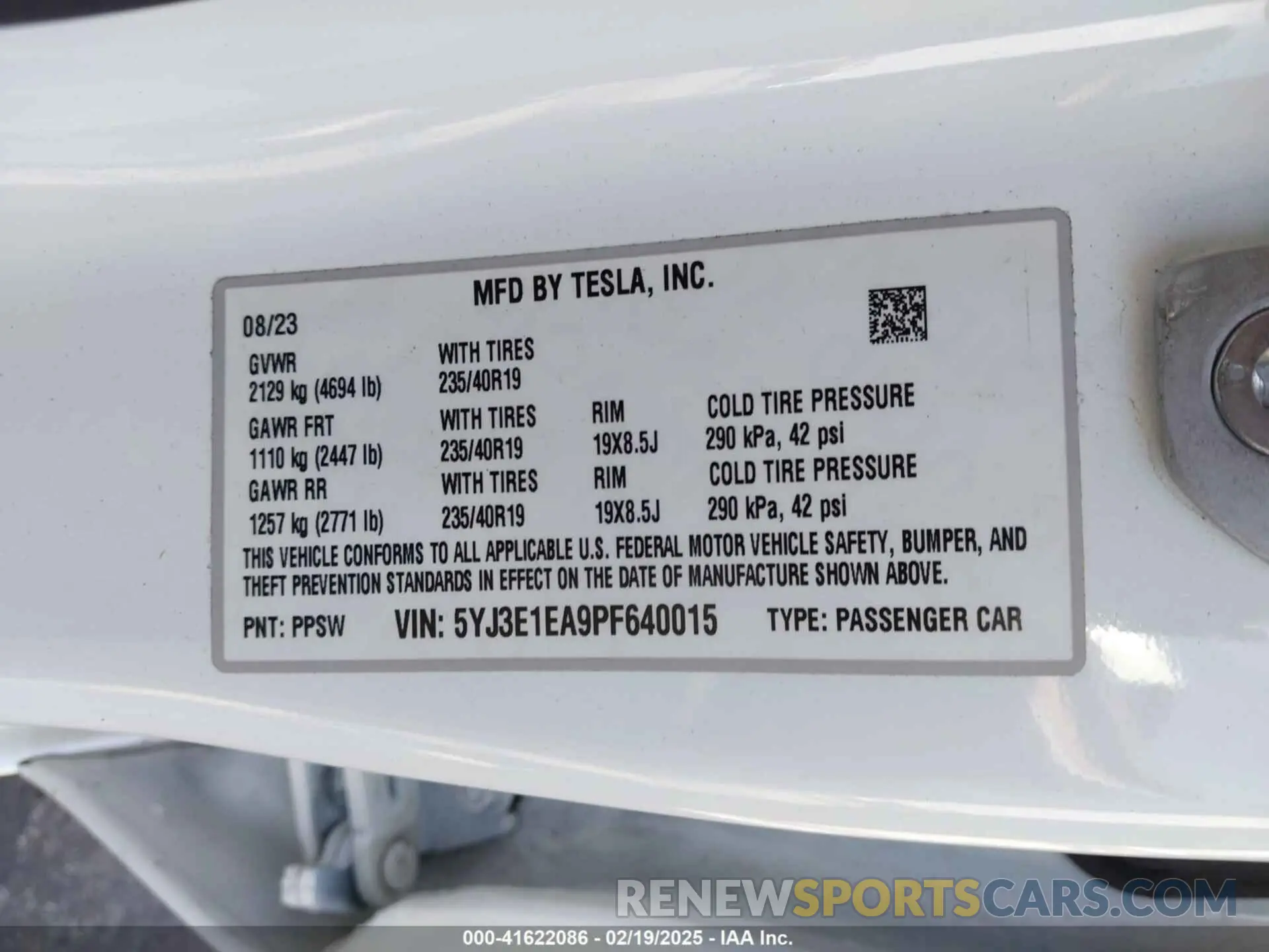 9 Фотография поврежденного автомобиля 5YJ3E1EA9PF640015 TESLA MODEL 3 2023