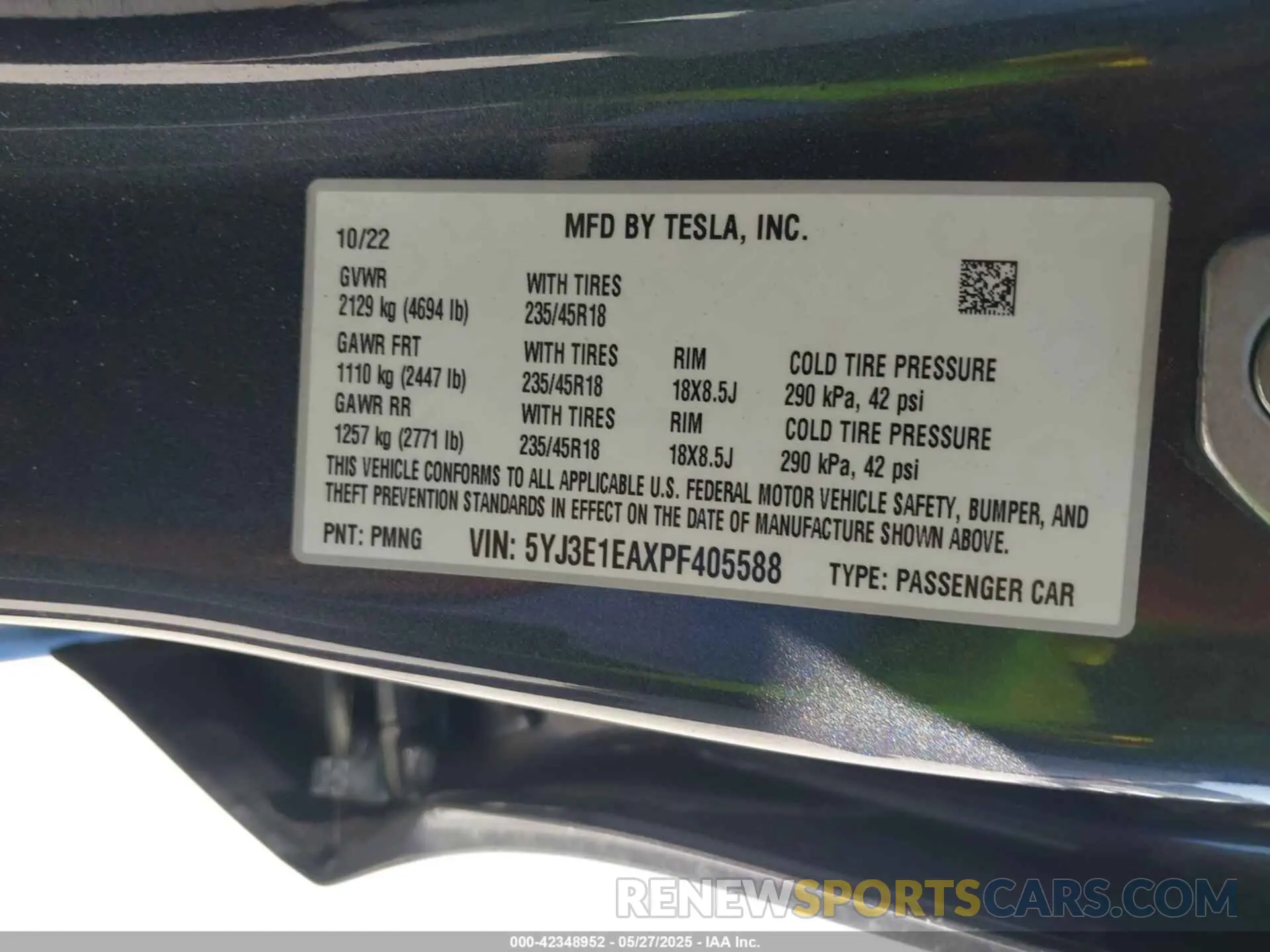 9 Фотография поврежденного автомобиля 5YJ3E1EAXPF405588 TESLA MODEL 3 2023