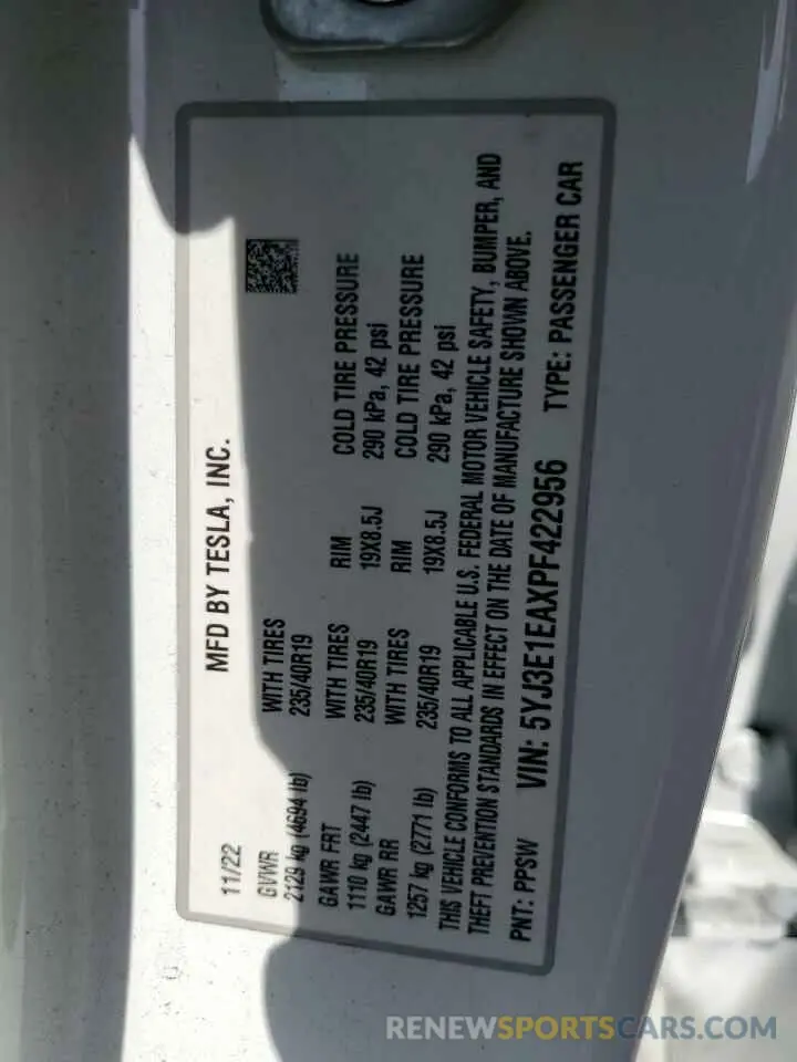 12 Photograph of a damaged car 5YJ3E1EAXPF422956 TESLA MODEL 3 2023