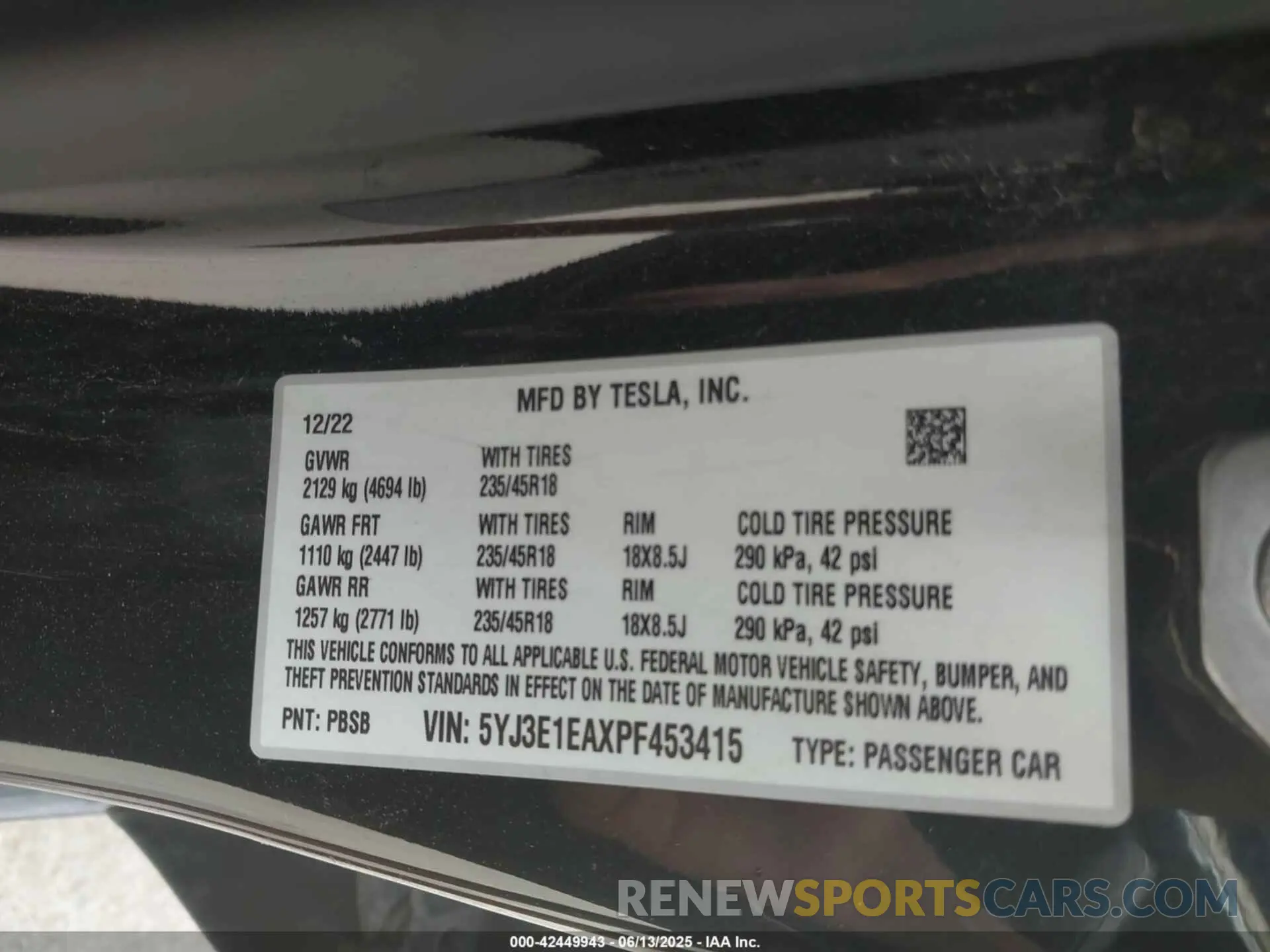 9 Photograph of a damaged car 5YJ3E1EAXPF453415 TESLA MODEL 3 2023