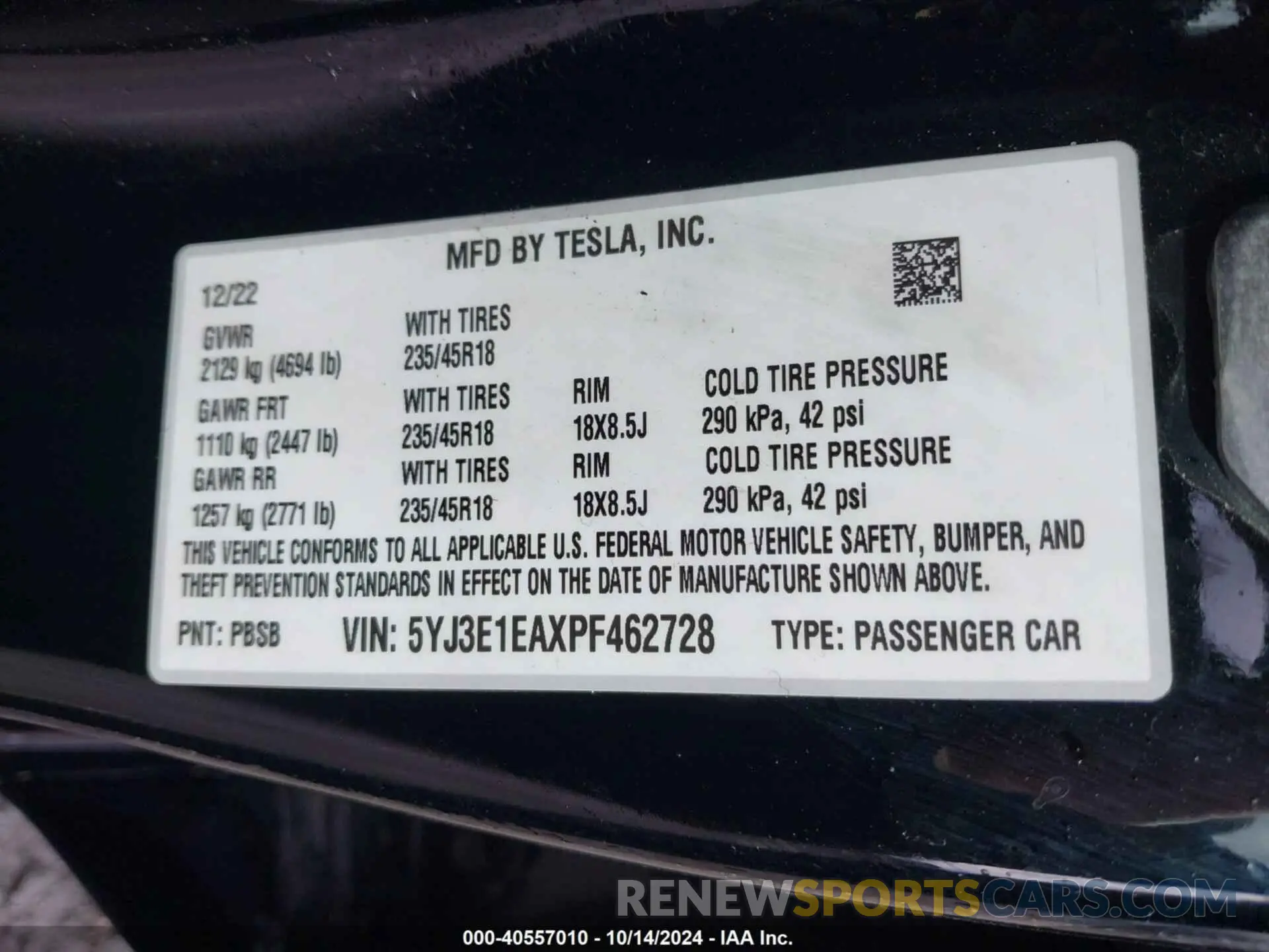 9 Фотография поврежденного автомобиля 5YJ3E1EAXPF462728 TESLA MODEL 3 2023