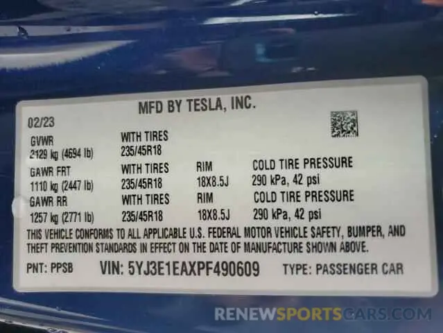13 Photograph of a damaged car 5YJ3E1EAXPF490609 TESLA MODEL 3 2023