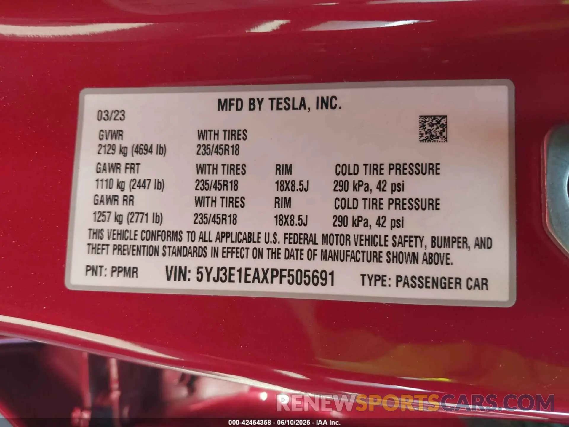 9 Фотография поврежденного автомобиля 5YJ3E1EAXPF505691 TESLA MODEL 3 2023
