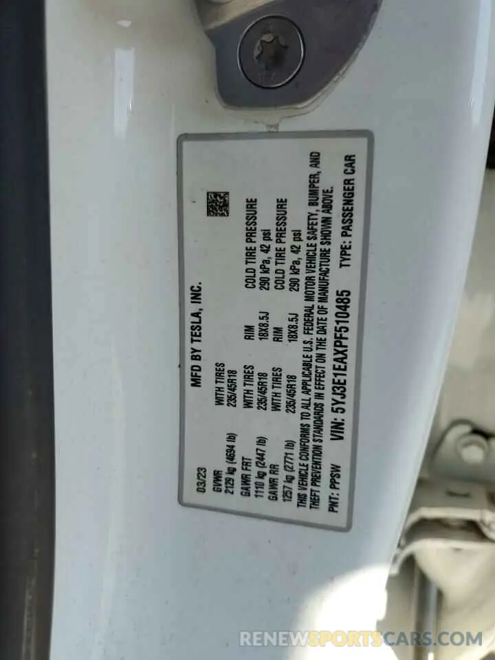 12 Photograph of a damaged car 5YJ3E1EAXPF510485 TESLA MODEL 3 2023