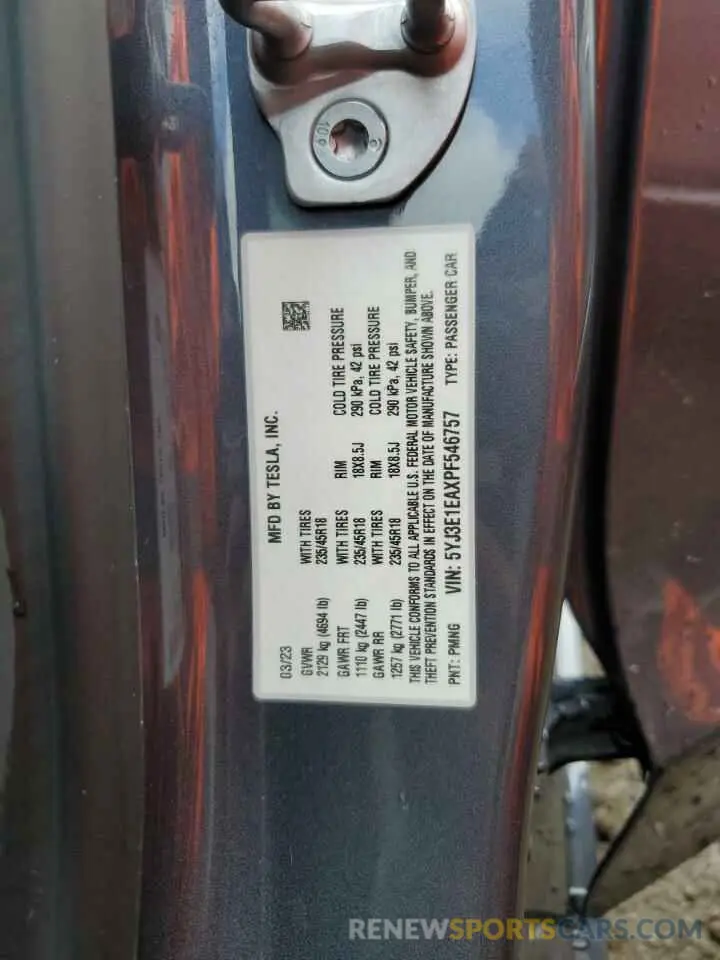 14 Фотография поврежденного автомобиля 5YJ3E1EAXPF546757 TESLA MODEL 3 2023