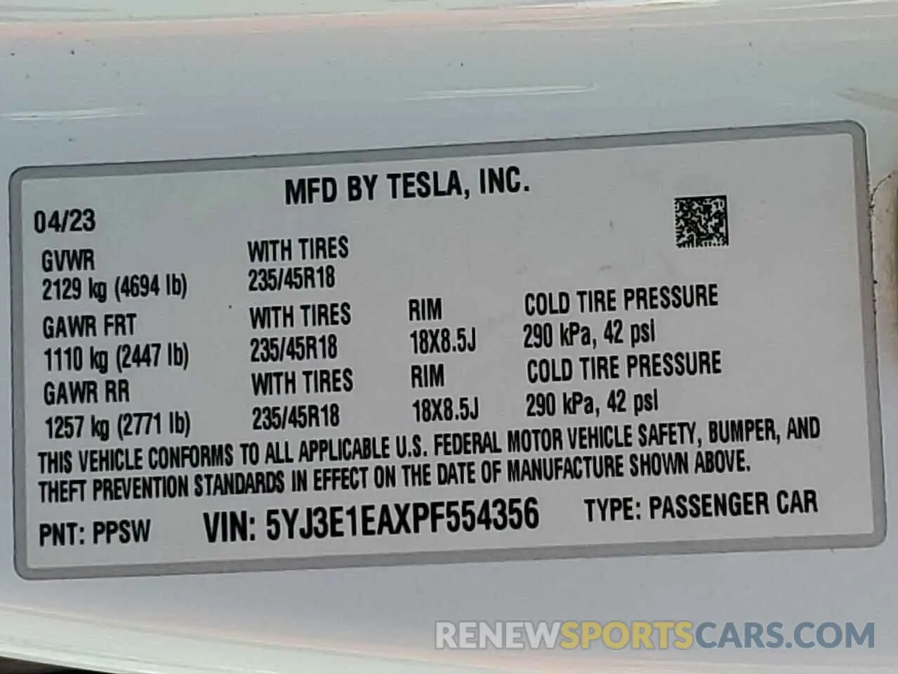 15 Фотография поврежденного автомобиля 5YJ3E1EAXPF554356 TESLA MODEL 3 2023