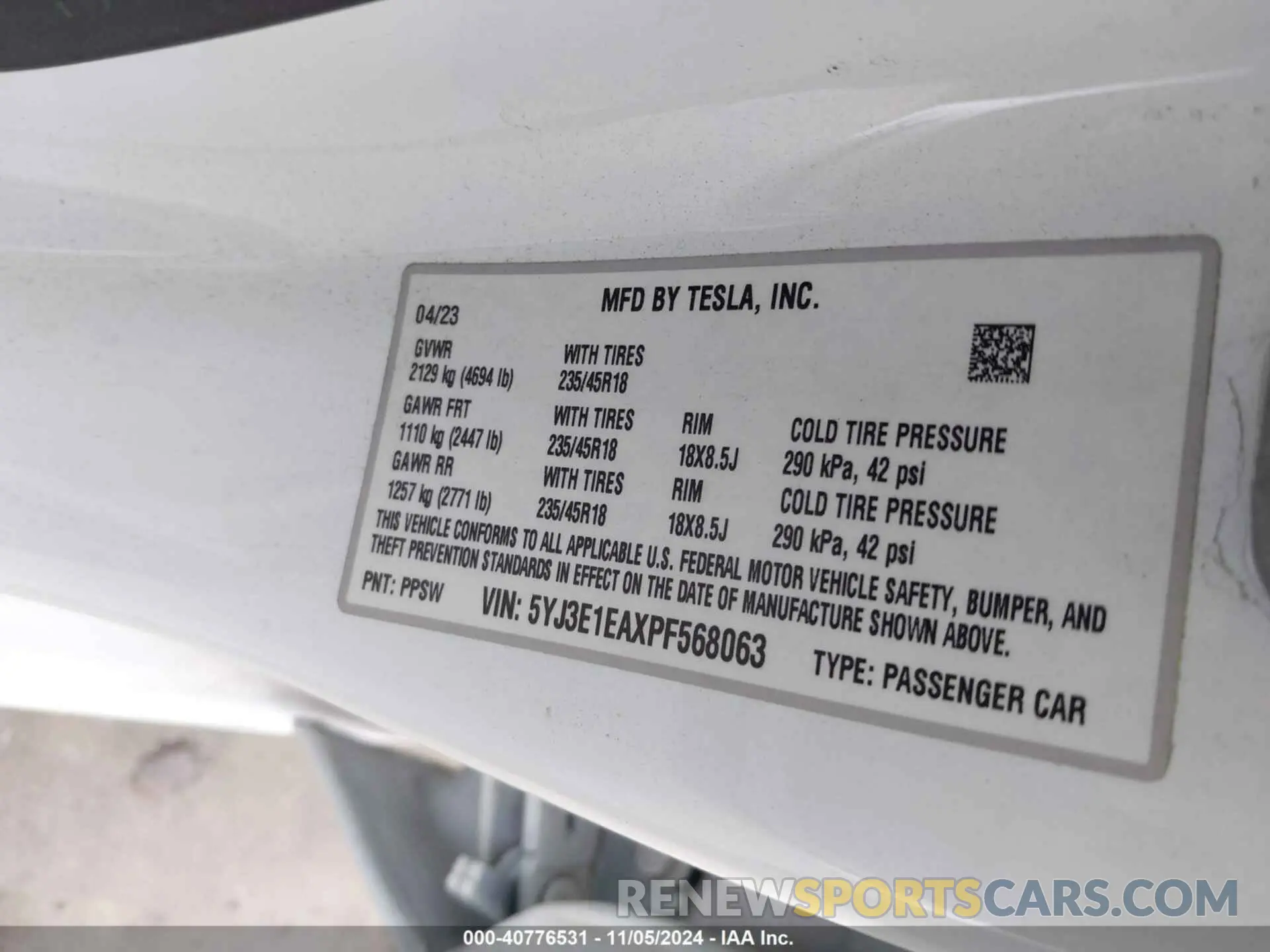 9 Фотография поврежденного автомобиля 5YJ3E1EAXPF568063 TESLA MODEL 3 2023