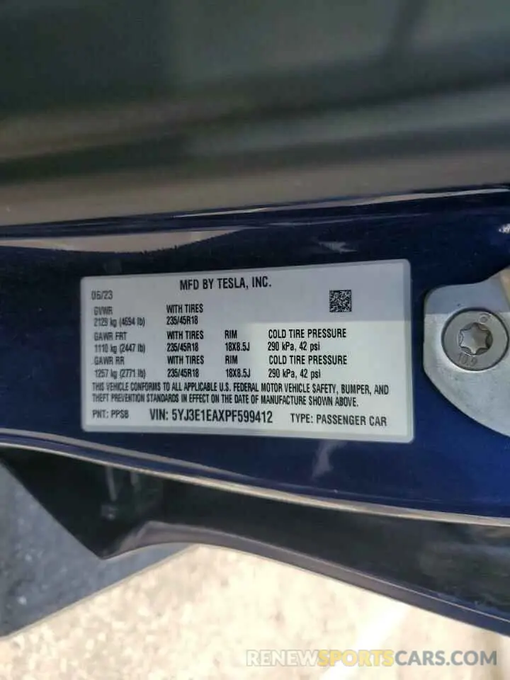 13 Фотография поврежденного автомобиля 5YJ3E1EAXPF599412 TESLA MODEL 3 2023