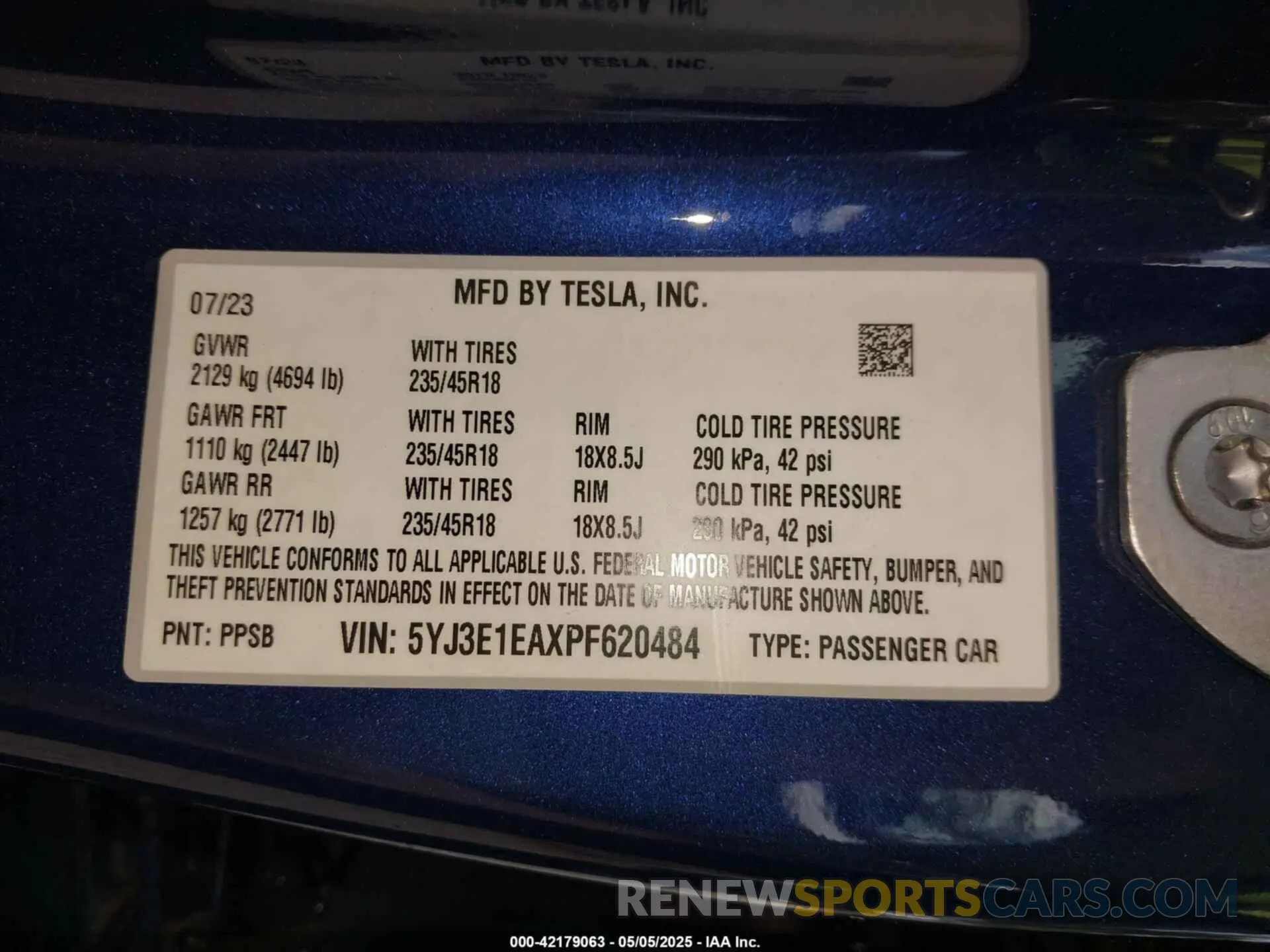 9 Фотография поврежденного автомобиля 5YJ3E1EAXPF620484 TESLA MODEL 3 2023
