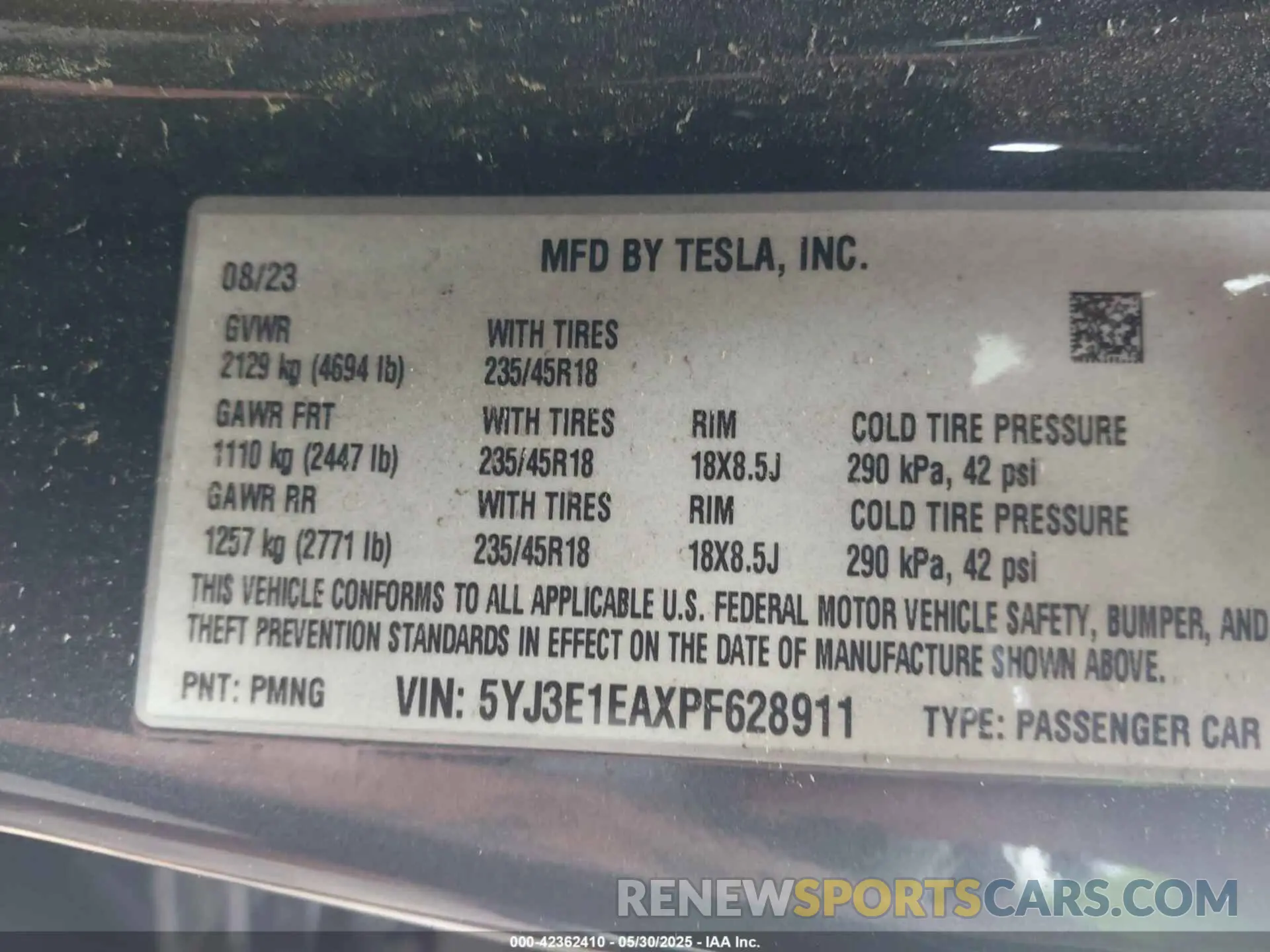 9 Фотография поврежденного автомобиля 5YJ3E1EAXPF628911 TESLA MODEL 3 2023