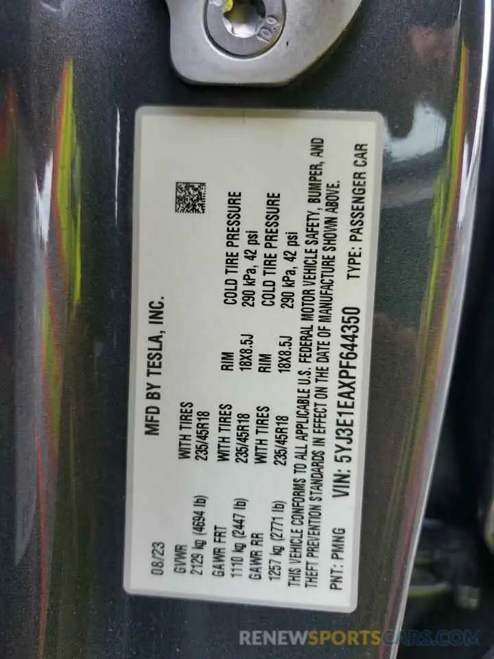 12 Photograph of a damaged car 5YJ3E1EAXPF644350 TESLA MODEL 3 2023