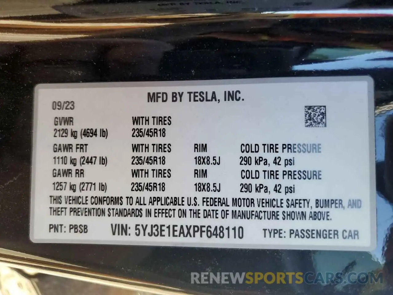 15 Photograph of a damaged car 5YJ3E1EAXPF648110 TESLA MODEL 3 2023