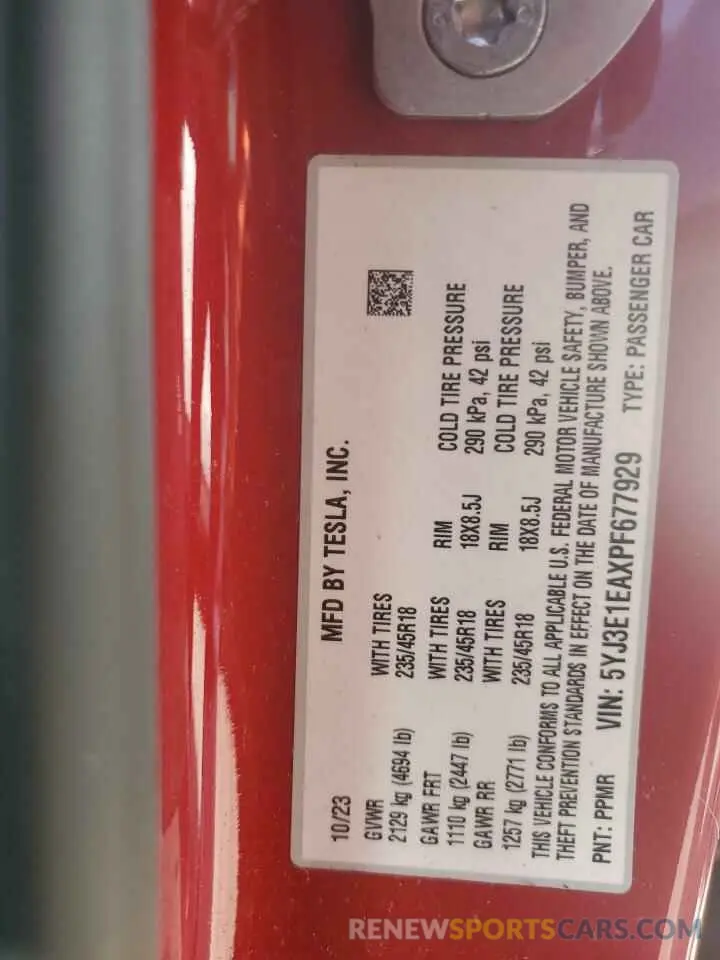 13 Photograph of a damaged car 5YJ3E1EAXPF677929 TESLA MODEL 3 2023
