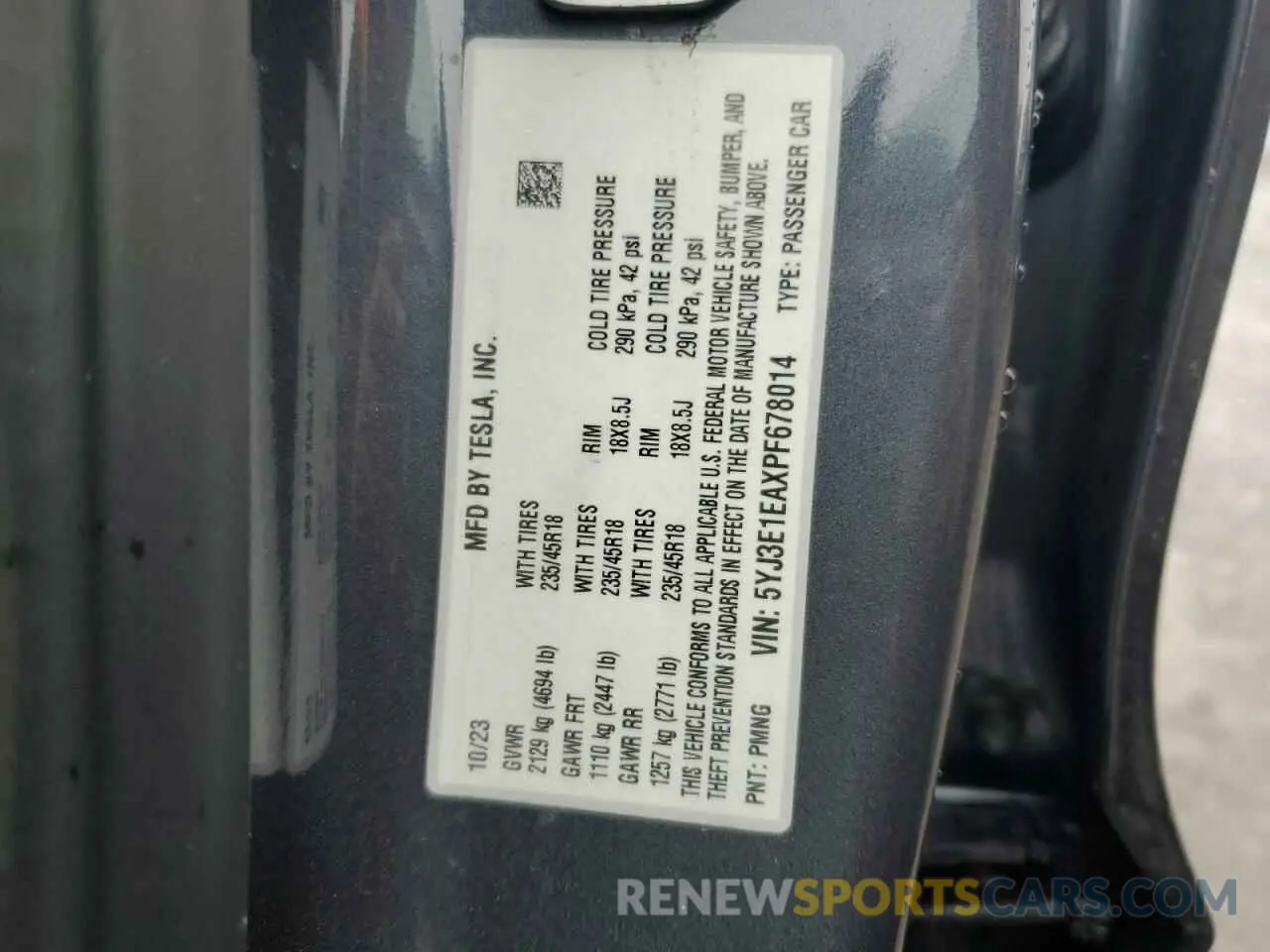 13 Фотография поврежденного автомобиля 5YJ3E1EAXPF678014 TESLA MODEL 3 2023
