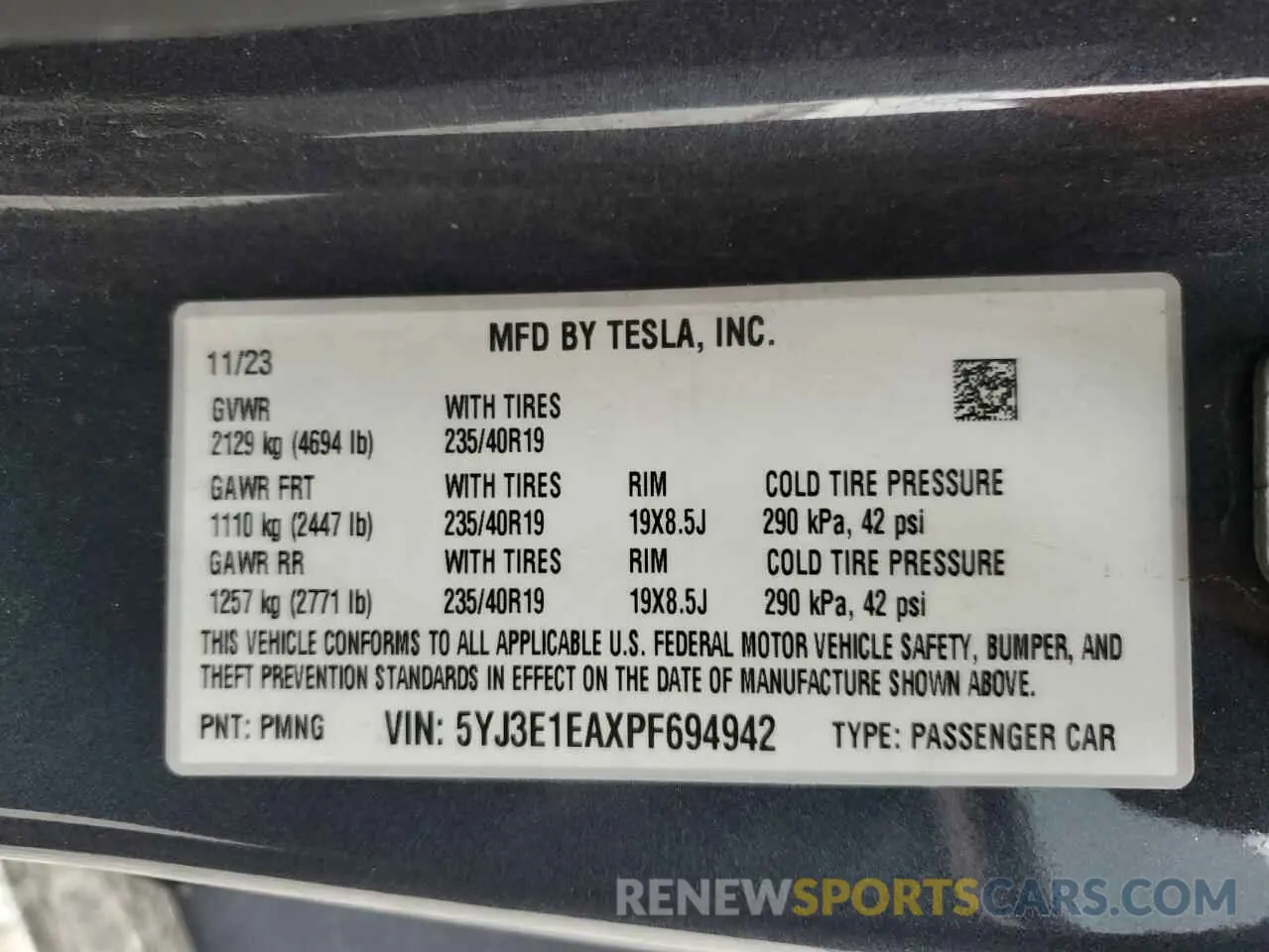 12 Фотография поврежденного автомобиля 5YJ3E1EAXPF694942 TESLA MODEL 3 2023