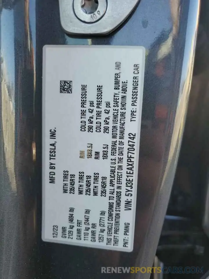 12 Photograph of a damaged car 5YJ3E1EAXPF704742 TESLA MODEL 3 2023