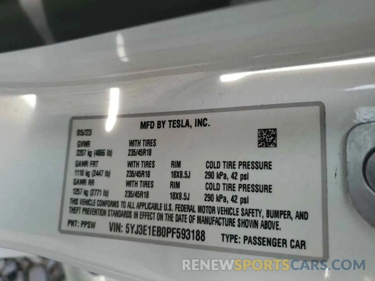 13 Photograph of a damaged car 5YJ3E1EB0PF593188 TESLA MODEL 3 2023