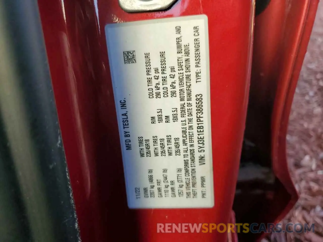 12 Фотография поврежденного автомобиля 5YJ3E1EB1PF386583 TESLA MODEL 3 2023