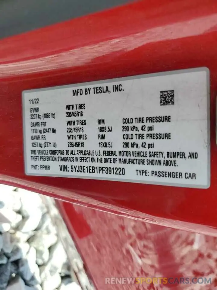 12 Photograph of a damaged car 5YJ3E1EB1PF391220 TESLA MODEL 3 2023